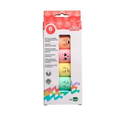 KIT 6x MINI MARCADORES FLUORESCENTES CORES PASTEL SORTIDAS