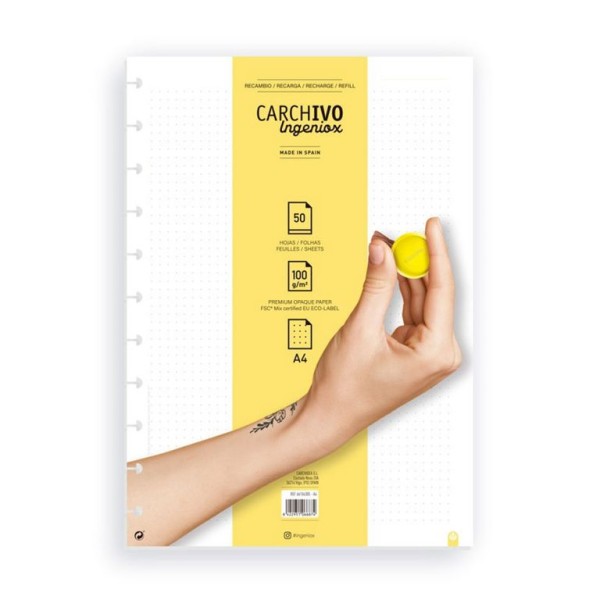 BLOCO RECARGA A4 100gr. 50FLS PONTILHADO -  P/ CADERNO INTELIGENTE INGENIOX