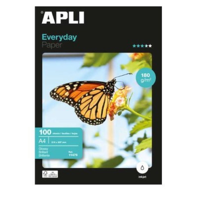PAPEL FOTOGRAFICO APLI INKJET GLOSSY A4 180gr 100FLS