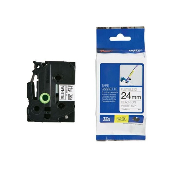 FITA P/ GRAVAÇAO "FLEXIVEL" BROTHER P-TOUCH TZEFX251 24MM x 8MT TEXTO PRETO / FITA  BRANCO