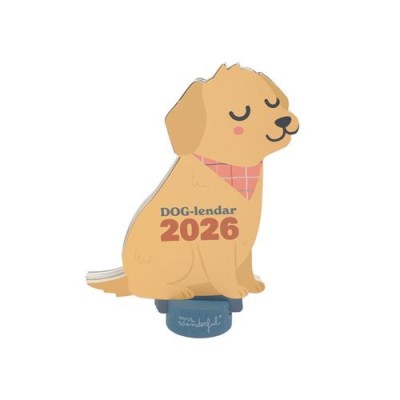 CALENDARIO DE SECRETARIA 2026 MR WONDERFUL C/ BASE EM MADEIRA - CÃO BEGE