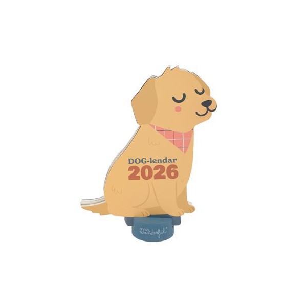 CALENDARIO DE SECRETARIA 2026 MR WONDERFUL C/ BASE EM MADEIRA - CÃO BEGE