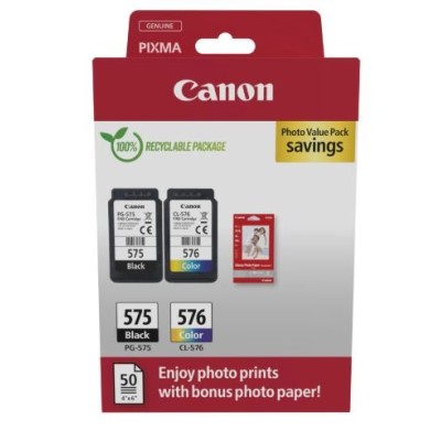 KIT 2x TINTEIROS CANON PG575 + CL576 C/ 50 FLS FOTO ORIGINAL