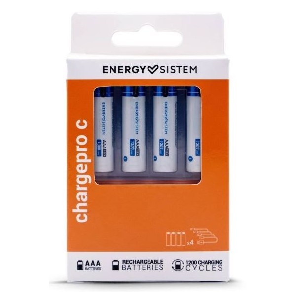 BLISTER C/ 4 x PILHA RECARREGAVEL (USB-C) ENERGY SISTEM HR03 AAA 740mAh 1.5V