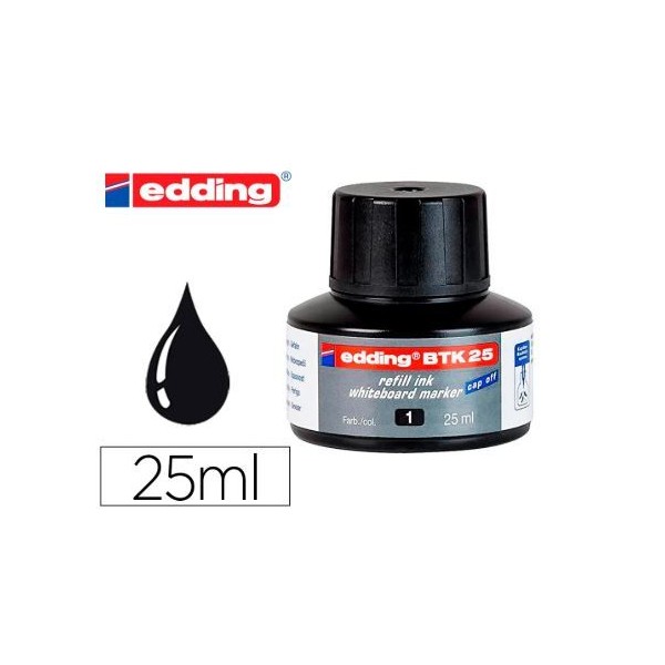 RECARGA TINTA 25ML P/ MARCADOR QUADRO BRANCO EDDING 660 PRETO
