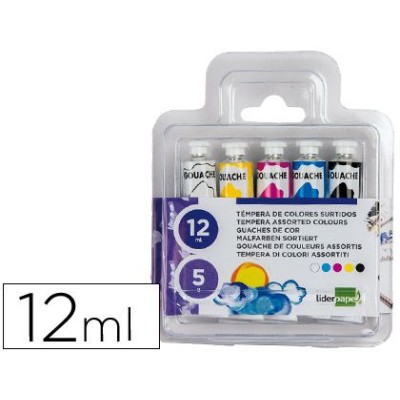 CAIXA ACRILICO C/ 5 TUBOS GUACHE "LP" 12ML (BK+C+M+Y+BRANCO)