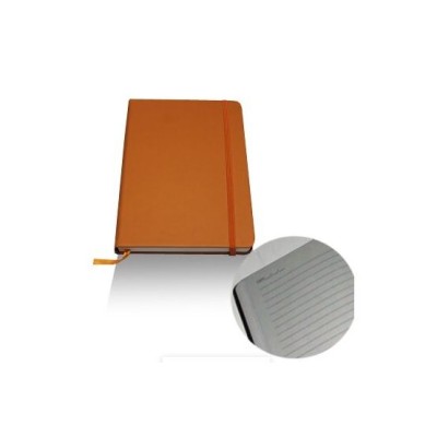 BLOCO NOTAS PAUTADO 215x145mm  116FLS CAPA SEMI PELE LARANJA  C/ELASTICO
