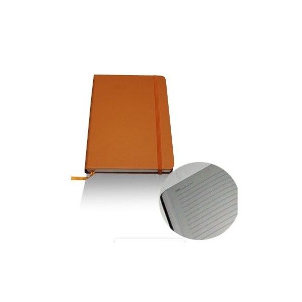BLOCO NOTAS PAUTADO 215x145mm  116FLS CAPA SEMI PELE LARANJA  C/ELASTICO