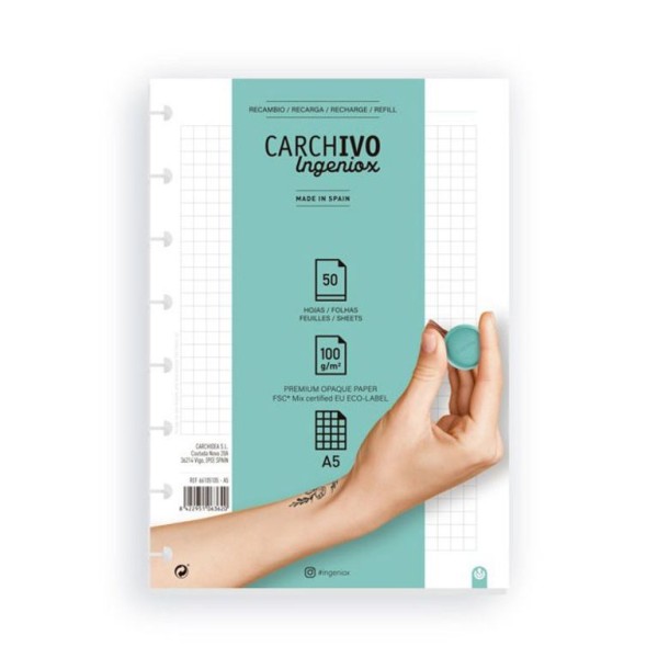 BLOCO RECARGA A5 100gr. 50FLS QUADRICULADO -  P/ CADERNO INTELIGENTE INGENIOX
