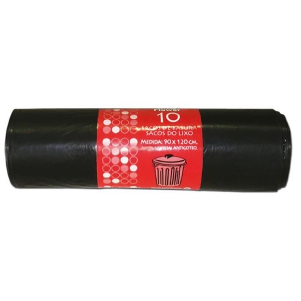 ROLO C/ 10 x SACOS LIXO PLASTICO PRETO 130LTS (90x120cm)