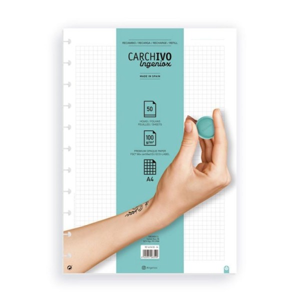 BLOCO RECARGA A4 100gr. 50FLS QUADRICULADO -  P/ CADERNO INTELIGENTE INGENIOX
