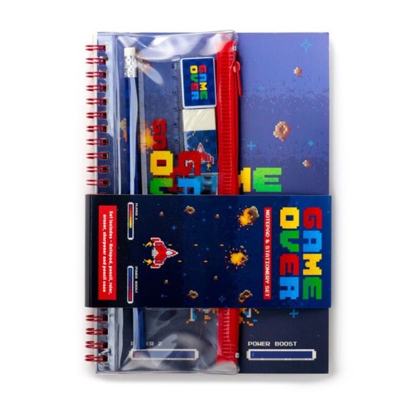BLISTER C/ CONJUNTO ESCOLAR 6 PEÇAS + CADERNO - GAME OVER