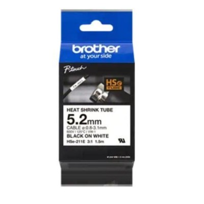 FITA P/ GRAVAÇAO "TERMORETRATIL" BROTHER P-TOUCH HSE211E  5.2MM x 1.5MT TEXTO PRETO / FITA  BRANCO