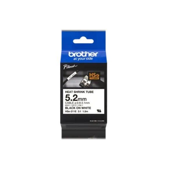 FITA P/ GRAVAÇAO "TERMORETRATIL" BROTHER P-TOUCH HSE211E  5.2MM x 1.5MT TEXTO PRETO / FITA  BRANCO
