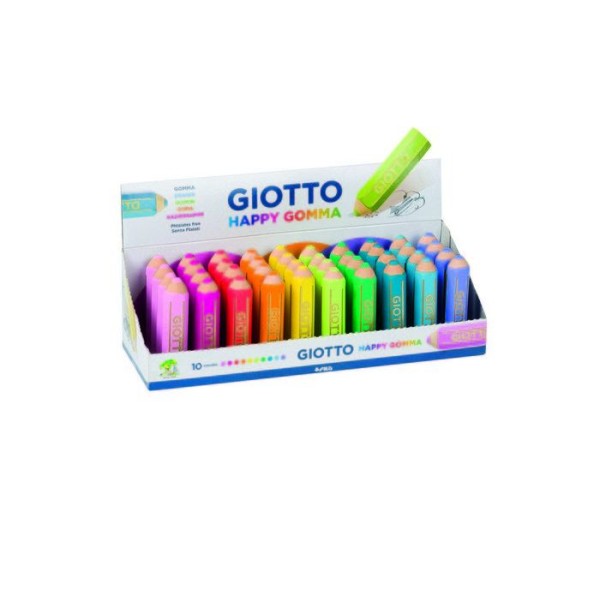 BORRACHA GRANDE GIOTTO HAPPY EM FORMA DE LAPIS - CORES SORTIDAS FLUORESCENTES