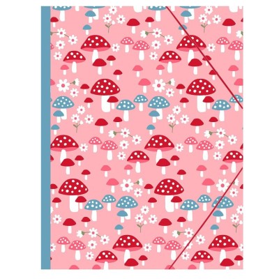 PASTA CARTAO ANCOR B´LOG PINK MUSHROOMS  C/ 3xABAS  A4 FOLIO C/ ELASTICOS 