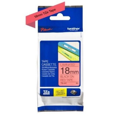 FITA P/ GRAVAÇAO  BROTHER P-TOUCH TZE441  18MM x 8MT TEXTO PRETO / FITA VERMELHO