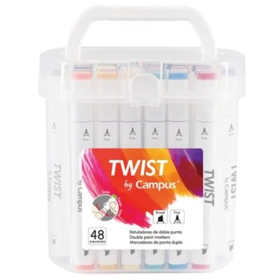 CAIXA C/ 48 x MARCADORES COLORIDOS DUPLA PONTA CAMPUS TWIST BRUSH PEN CORES SORTIDAS