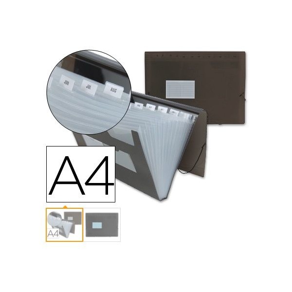 PASTA / CAPA CLASSIFICADORA EM PLASTICO C/ 13 SEPARADORES C/ ELASTICOS PRETO