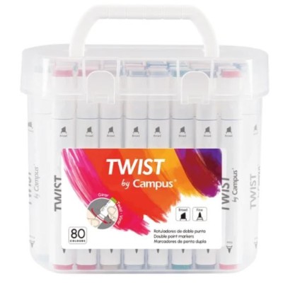CAIXA C/ 80 x MARCADORES COLORIDOS DUPLA PONTA CAMPUS TWIST BRUSH PEN CORES SORTIDAS