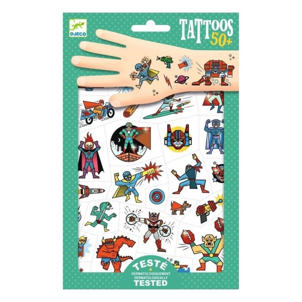 CONJUNTO DE 50 TATUAGENS EFEITO METALIZADO - HEROIS E VILOES