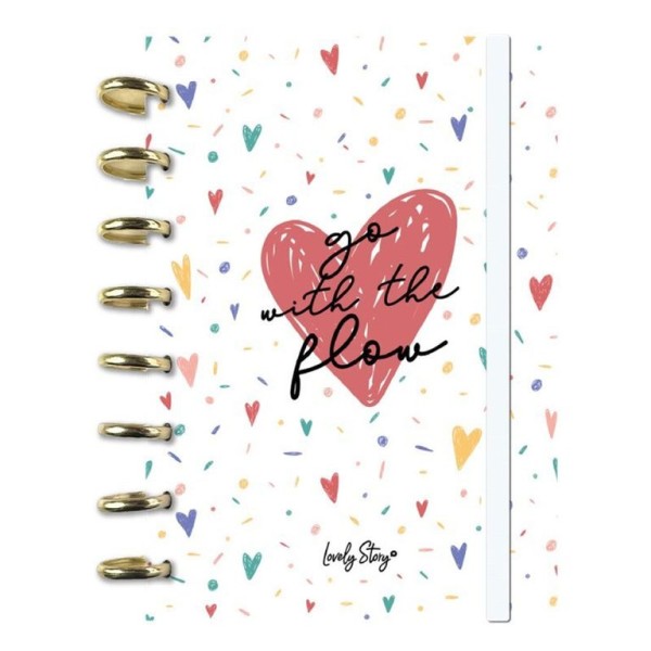 CADERNO INTELIGENTE A5 PAUTADO LOVELY STORY HEARTS "GO WITH THE FLOW"
