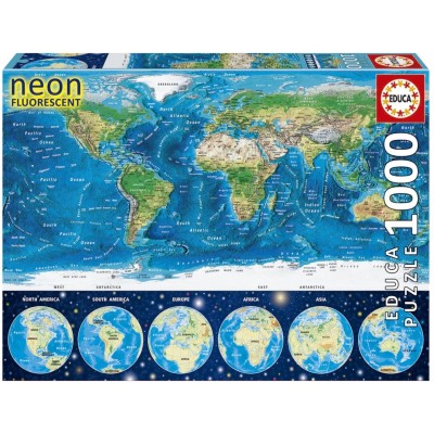 PUZZLE EDUCA 1000 PECAS NEON MAPA MUNDO