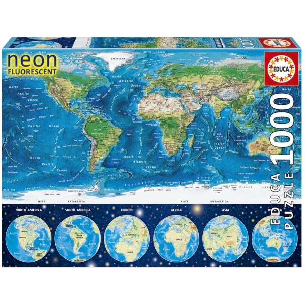 PUZZLE EDUCA 1000 PECAS NEON MAPA MUNDO