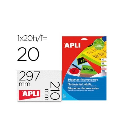 ETIQUETAS APLI LASER  A4 210x297mm VERDE 20FLS
