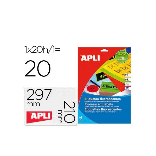ETIQUETAS APLI LASER  A4 210x297mm VERDE 20FLS