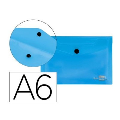 BOLSA ENVELOPE A6 PLASTICO C/FECHO MOLA/VELCRO AZUL TRANSLUCIDO