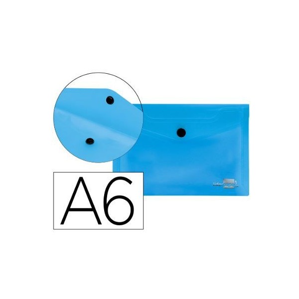 BOLSA ENVELOPE A6 PLASTICO C/FECHO MOLA/VELCRO AZUL TRANSLUCIDO