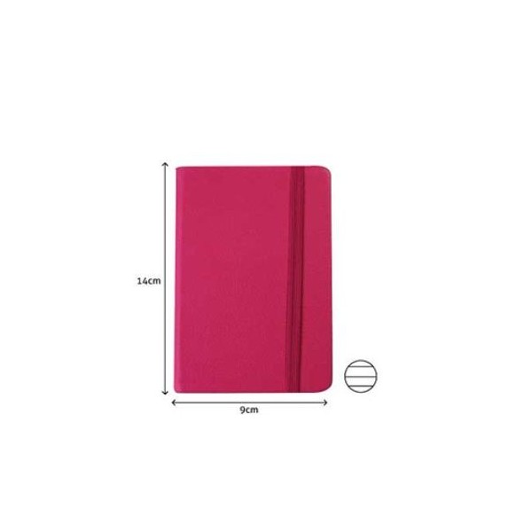 BLOCO NOTAS PAUTADO 140x90mm  116FLS CAPA SEMI PELE ROSA C/ELASTICO