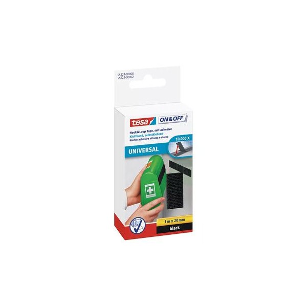 FITA VELCRO ADESIVA TESA "MACHO" + "FEMEA" 20MM x 1MT - PRETO