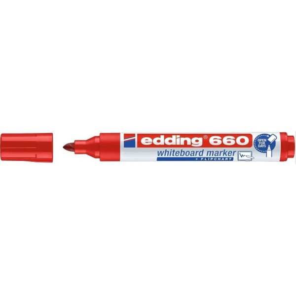 MARCADOR QUADRO BRANCO EDDING 660 PT-CN 1,5-3MM - RECARREGAVEL - VERMELHO
