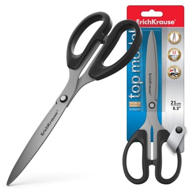 TESOURA INOX 21CM / 8.3"  ERICHKRAUSE TOP MODEL C/ PEGA PLASTICO PRETO