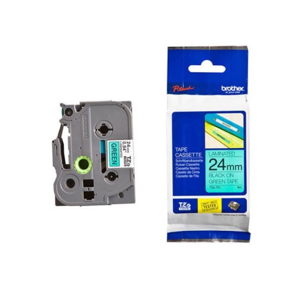 FITA P/ GRAVAÇAO BROTHER P-TOUCH TZE751 24MM x 8MT TEXTO PRETO / FITA  VERDE