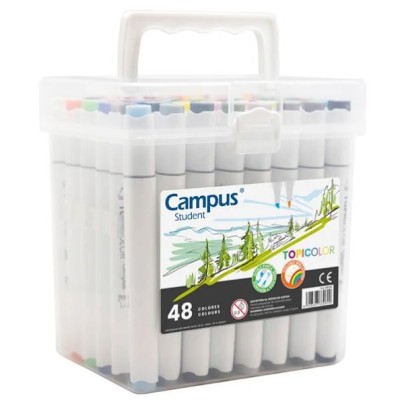 CAIXA C/ 48 x MARCADORES COLORIDOS DUPLA PONTA CAMPUS TOPICOLOR BASE AGUA CORES SORTIDAS
