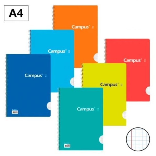 CADERNO ESPIRAL CAPA "CARTOLINA" CAMPUS A4 80FLS 60gr. QUADRICULADO CORES SORTIDAS