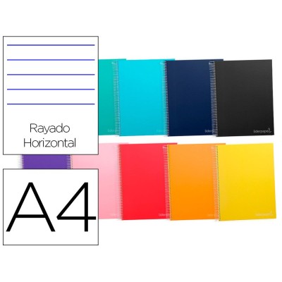 CADERNO ESPIRAL CAPA DURA LP A4 75gr. 140FLS PAUTADO CORES SORTIDAS