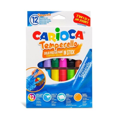 CAIXA C/ 12 x GUACHES SOLIDOS EM STICK CARIOCA CORES SORTIDAS 