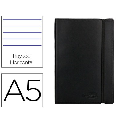 BLOCO NOTAS PAUTADO A5  120FLS CAPA SEMI PELE PRETO  C/ELASTICO