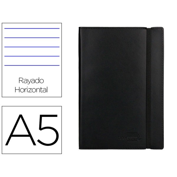 BLOCO NOTAS PAUTADO A5  120FLS CAPA SEMI PELE PRETO  C/ELASTICO