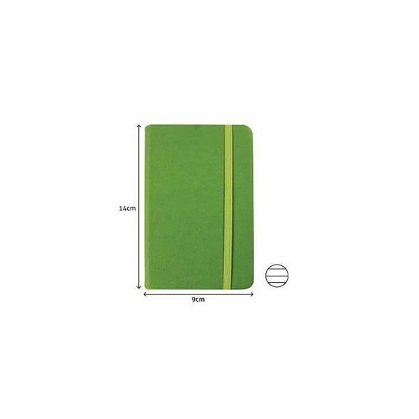 BLOCO NOTAS PAUTADO 140x90mm  116FLS CAPA SEMI PELE VERDE  C/ELASTICO