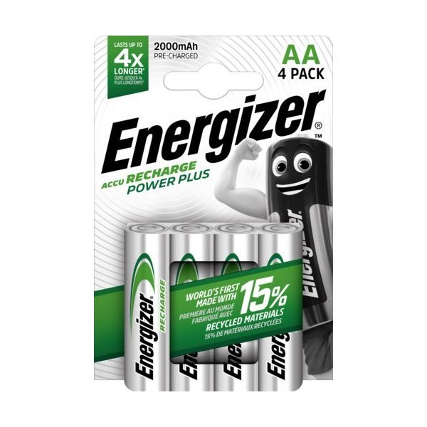 BLISTER C/ 4 x PILHAS RECARREGAVEIS ENERGIZER POWER PLUS HR06 AA 2000mAh 1,2V