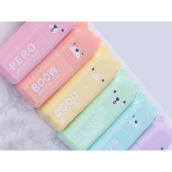 ESTOJO C/ 6 MARCADORES FLUORESENTES I-TOTAL MACARON URSINHOS CORES PASTEL