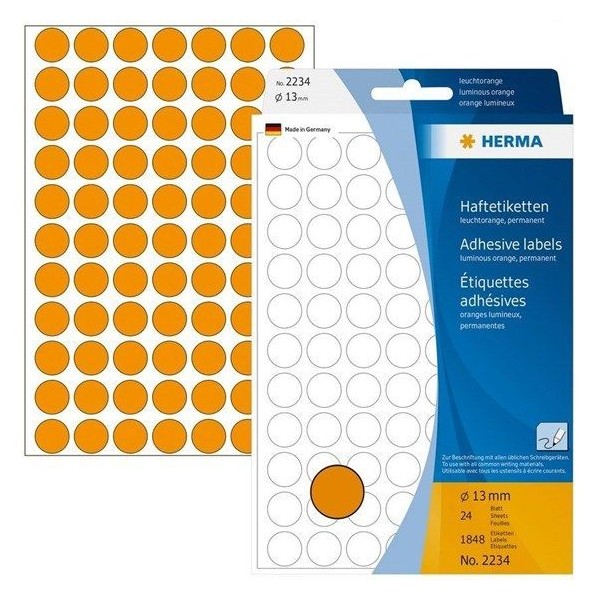 ETIQUETAS HERMA REDONDAS 13mm 1848 ETIQ. LARANJA FLUORESCENTE