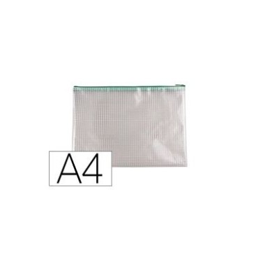 BOLSA PORTA DOCUMENTOS PVC A4 C/ FECHO ZIPP VERDE C/ ABERTURA SUPERIOR