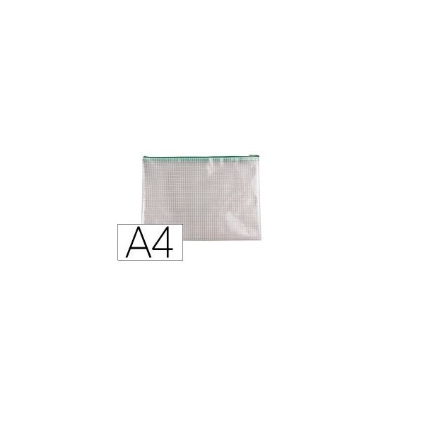 BOLSA PORTA DOCUMENTOS PVC A4 C/ FECHO ZIPP VERDE C/ ABERTURA SUPERIOR