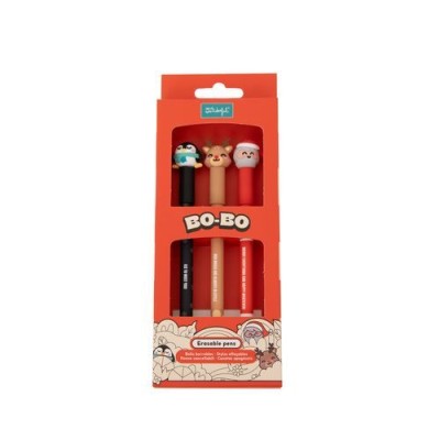 KIT 3 x ESFEROGRAFICAS APAGÁVEIS MR WONDERFUL BO-BO NATAL - PAI NATAL, RENA E PINGUIM 